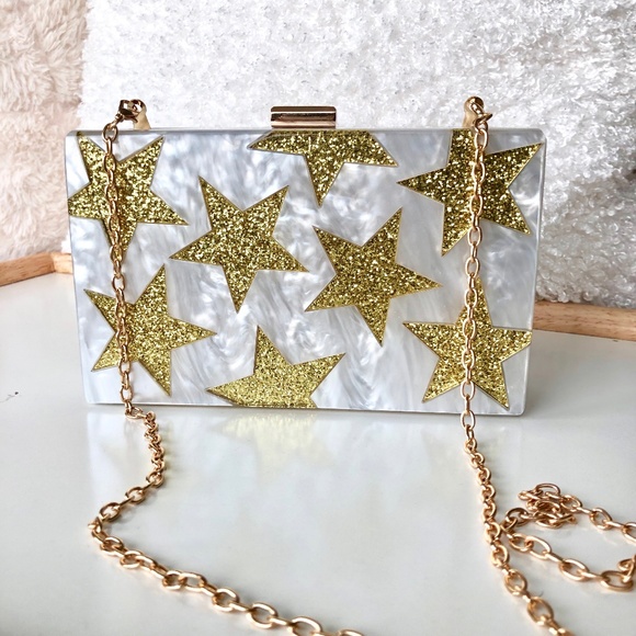 BARI Handbags - Ziggy Star Dust Clutch in White Marble